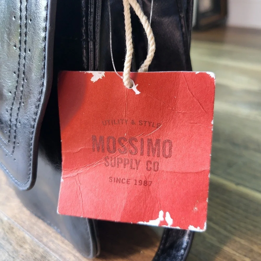 Mossimo Black Faux Leather Crossbody Satchel Bag Brogue Detail Vintage Style NWT